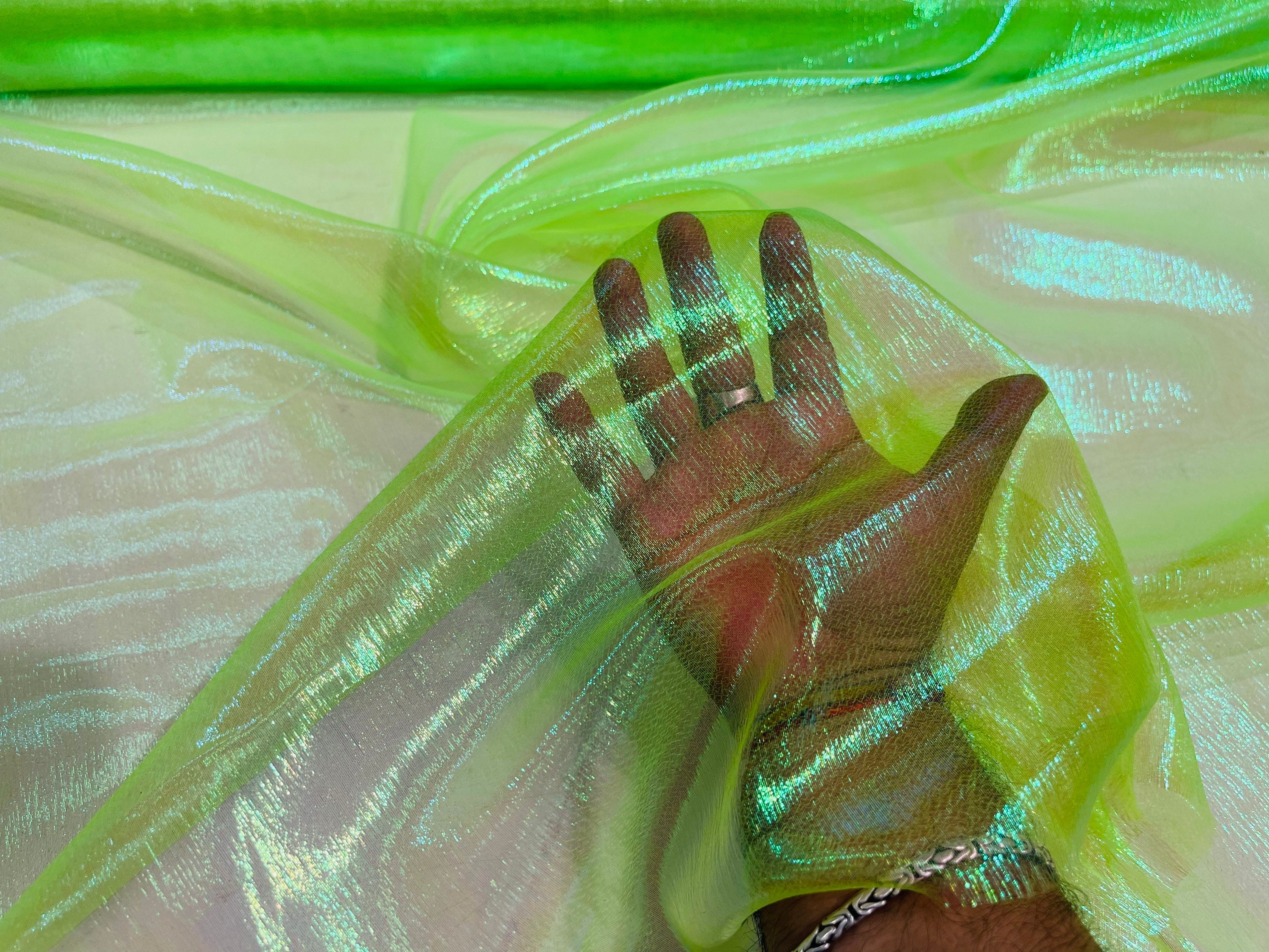 Neon Green Iridescent Crush 40-45 Inches Wide 100% Polyester Soft Light  Weight, Sheer, See Through iridescent Organza-Sold By The Yard.