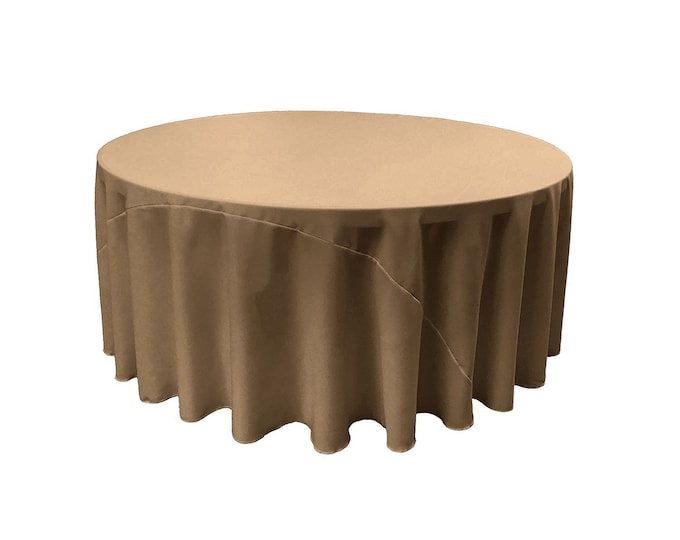 Taupe - Solid Round Polyester Poplin Tablecloth With Seamless.