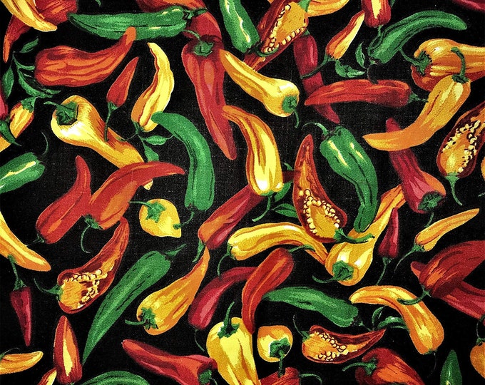 New Creations Fabric & Foam Inc, 60" Wide Chili Pepper Poly Cotton Print Fabric By The Yard