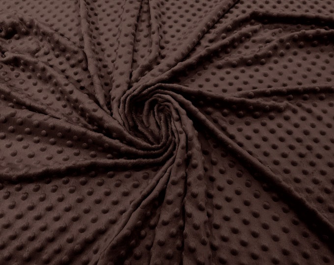 Brown Polka Dot Minky Fabric By The Yard | Super Soft Minkee Fabric | 58’’ Wide | 2 Way Stretch Polka Dot Minky Fabric.