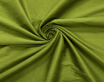 Dark Lime Green Polyester Dupioni Faux Silk Fabric | 55" Wide Wedding, Home Decor.