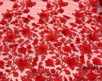RED FRENCH FLOWER GARDEN EMBROIDER WITH MULTI COLORS ON A MESH-SOLD BY THE YARD RED FRENCH FLOWER GARDEN EMBROIDER WITH MULTI COLORS ON A MESH-SOLD BY THE YARD