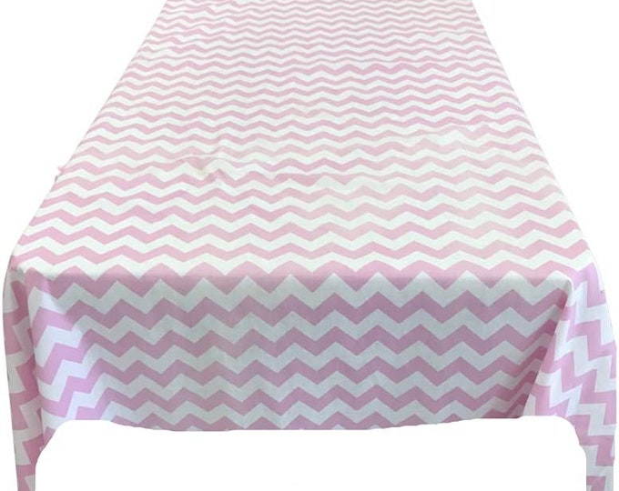 New Creations Fabric & Foam Inc, Chevron / Zig Zag Print Poly Cotton Tablecloth (White/ Pink , Choose Size Below