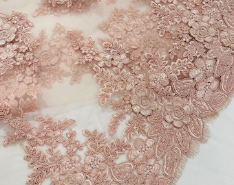 Blush Pink corded lace 3d floral embroider sold by the yard.