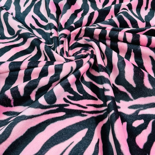 Pink/Black Big Zebra animal Print Velboa Faux Fur Fabric/58"/60" Width/costumes/Upholstery/Children Blankets/Toys/Children Clothing.