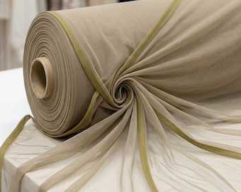 Nude Stretch Mesh Fabric by Yard, Beige Sheer Tulle Fabric, Skin Tone Spandex Net Fabric for Dresses, Bridal, Lining, Sewing Material