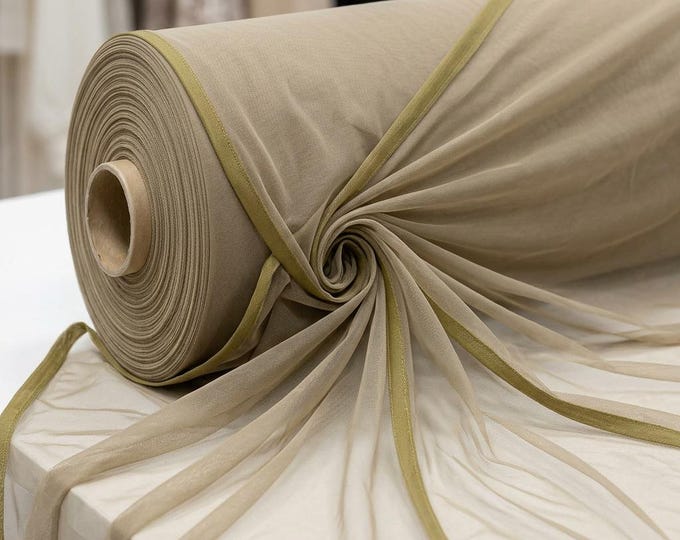 Nude Stretch Mesh Fabric by Yard, Beige Sheer Tulle Fabric, Skin Tone Spandex Net Fabric for Dresses, Bridal, Lining, Sewing Material