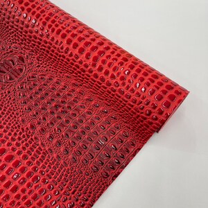 Red/Black Glossy Two Tone Gator Fake Leather Upholstery, 3-D Crocodile Skin Texture Faux Leather PVC Vinyl/54&quot; Wides