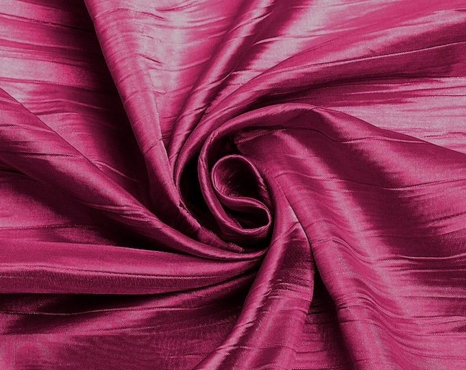 Fuchsia - Crushed Taffeta Fabric - 54" Width - Creased Clothing Decorations Crafts - Sold By The Yard