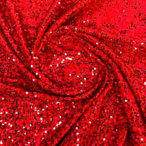 Red Sequins Taffeta Fabric-Glitz Sequins Taffeta Fabric-Raindrop Sequins-54” Wide-Sold By The Yard.