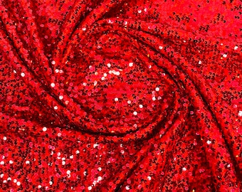 Red Sequins Taffeta Fabric-Glitz Sequins Taffeta Fabric-Raindrop Sequins-54” Wide-Sold By The Yard.