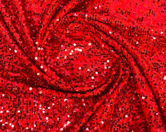Red Sequins Taffeta Fabric-Glitz Sequins Taffeta Fabric-Raindrop Sequins-54” Wide-Sold By The Yard.