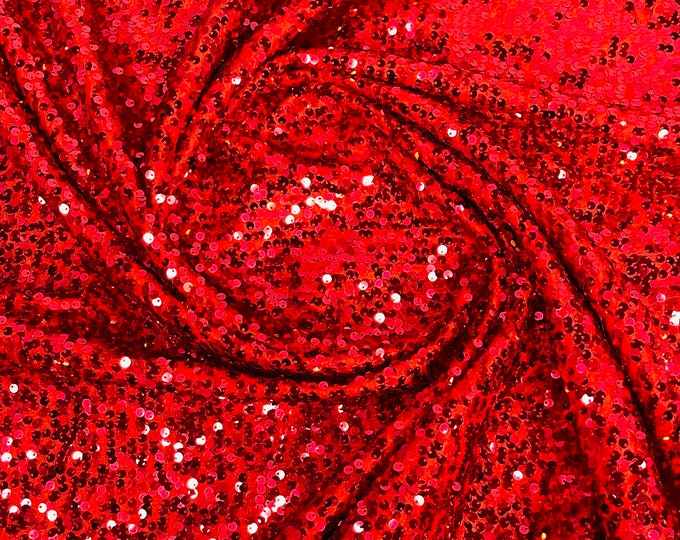 Red Sequins Taffeta Fabric-Glitz Sequins Taffeta Fabric-Raindrop Sequins-54” Wide-Sold By The Yard.