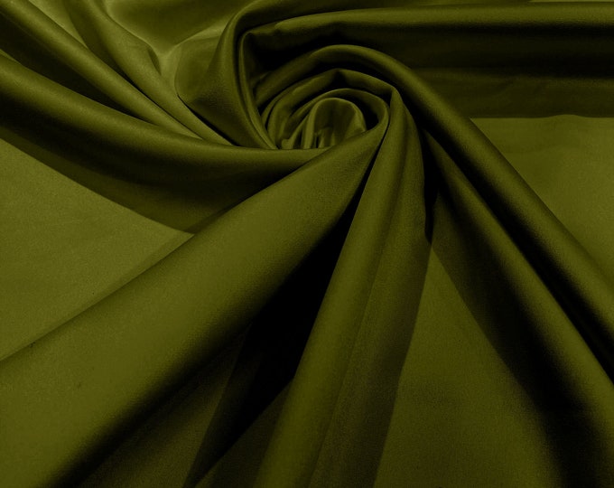 Olive Green Matte Stretch Lamour Satin Fabric 58" Wide/Sold By The Yard. New Colors