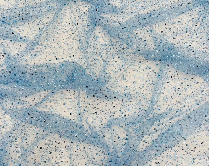 Light Blue All Over Luxury Beaded Mesh with Pearls, Sequins for Wedding Dresses, Prom Gowns