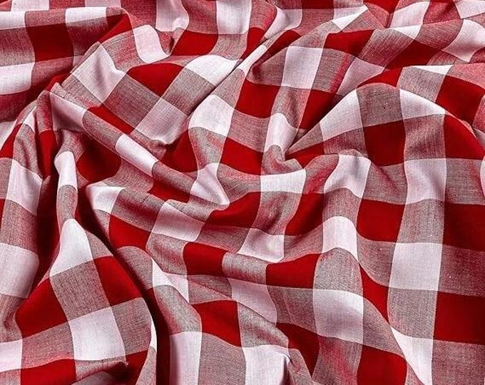 Red Gingham 1 Inch Checkered Poly Cotton 58" Wide Fabric- Sold by the yard