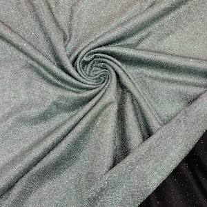 Green/Silver Stretch glitter shimmer 58” wide-Glimmer-Sparkling Fabric-Prom-Nightgown-Sold by the yard.
