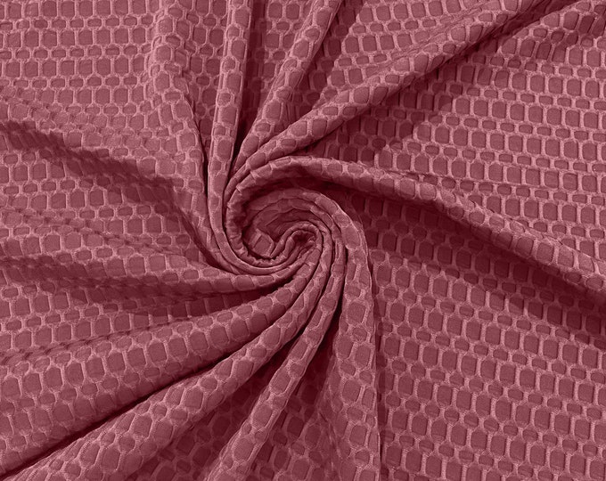 Rose - Honeycomb 4-Way Stretch Knit Fabric for Leggings, Athletic Wear, Work Out Gear, Biker Fabric by The Yard.