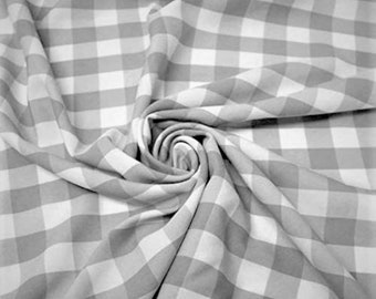 Silver & White, 60" Wide 100% Polyester 1" Poplin Gingham Checkered Plaid Fabric.