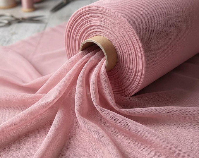 Pink Stretch Power Mesh Fabric 60” Wide | Sheer Nylon Spandex Mesh by Yard | Lingerie, Dancewear, Bridal & Fashion Fabric