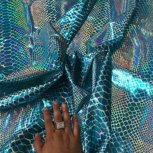 turquoise dragon scales print iridescent nylon 2 way Stretch spandex-leggings-decorations-prom-nightgown-sold byvthe yard.