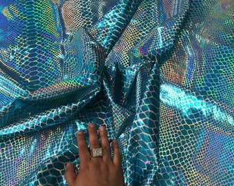 turquoise dragon scales print iridescent nylon 2 way Stretch spandex-leggings-decorations-prom-nightgown-sold byvthe yard.