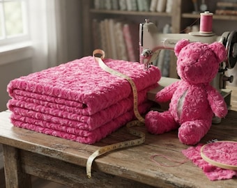 Fuchsia Rosebud Minky Swirl Plush Fur Fabric, 58" Wide for Apparel and Crafts