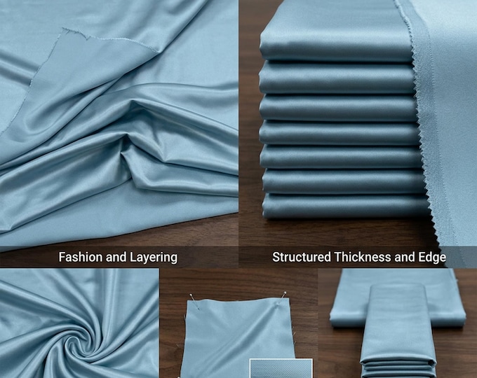 Light Blue Heavy Shiny Satin Stretch Spandex Fabric 58" Wide, Blue Satin Fabric By The Yard, Stretch Dress Fabric, Prom Gown Satin