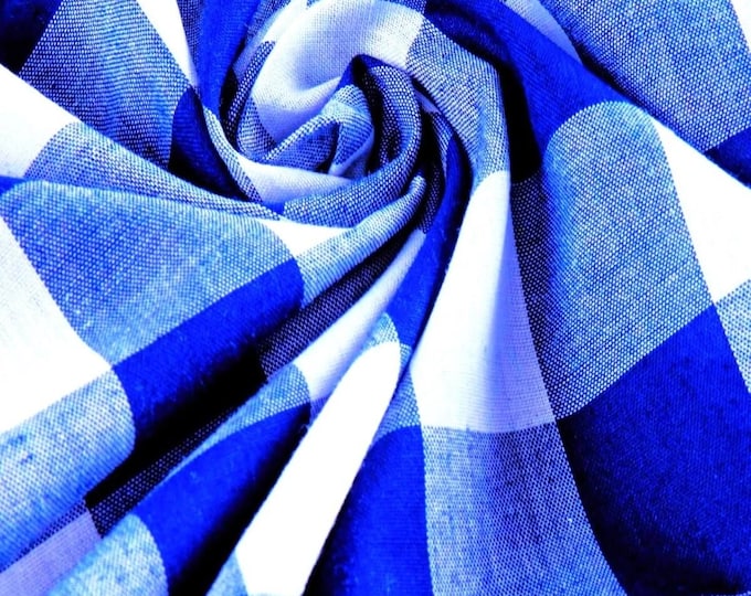 Royal Blue Gingham 1 Inch Checkered Poly Cotton 58" Wide Fabric- Sold by the yard