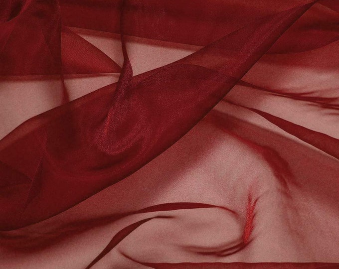 Burgundy 58/60" Wide 100% Polyester Soft Light Weight, Sheer, See Through Crystal Organza Fabric Sold By The Yard.