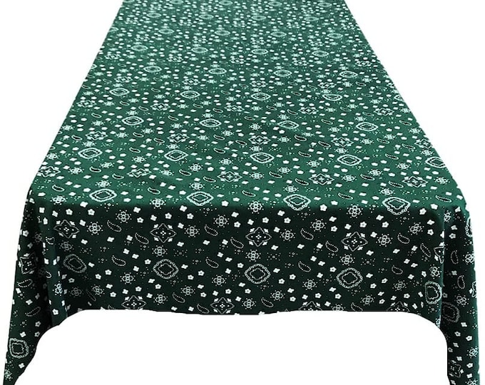 New Creations Fabric & Foam Inc, Bandanna Print Poly Cotton Tablecloth (Hunter Green, Choose Size Below