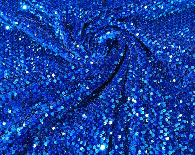 Royal Blue Shiny sequins on a stretch velvet fabric-Prom-Nightgown-sold by the yard.