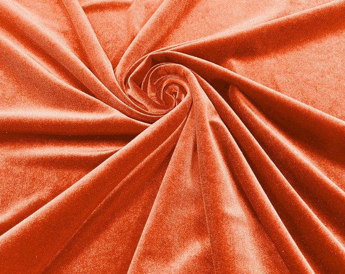 Orange 60" Wide 90% Polyester 10 percent Spandex Stretch Velvet Fabric for Sewing Apparel Costumes Craft, Sold By The Yard.