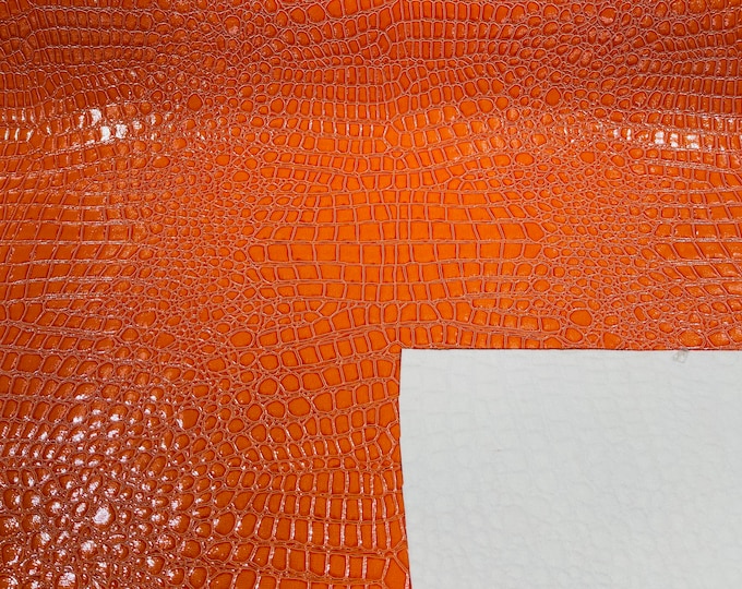 Orange Crocodile Vinyl Embossed 3D Scales-Faux Leather-Sold By Yard