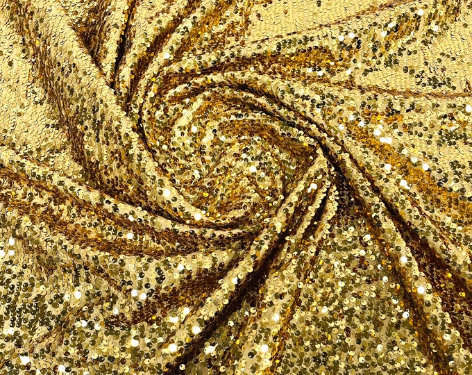Gold Sequins Taffeta Fabric-Glitz Sequins Taffeta Fabric-Raindrop Sequins-54” Wide-Sold By The Yard.
