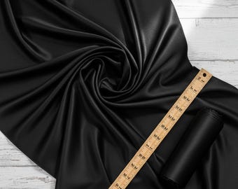 Black Fabric Yard, Shiny Deluxe Polyester Spandex Stretch 58" Wide for Costumes and Activewear