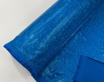 Turquoise Shattered Glass Foil Hologram/58” Wide/4 Way Stretch Spandex Nylon Tricot by the yard.
