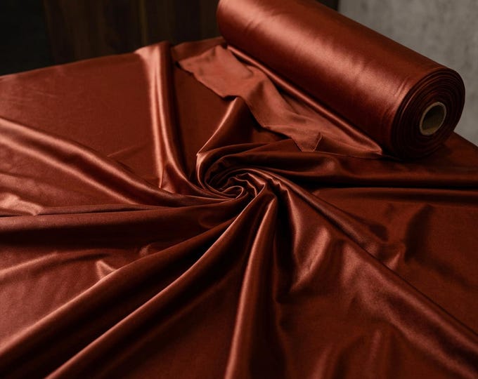 Rust Shiny Polyester Spandex Fabric by the Yard, Stretch Knit Fabric for Dancewear, Swimwear, Costumes & Apparel