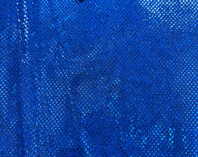 Royal blue 58/60” Wide Shattered Glass Foil Iridescent Hologram Dancewear 4 Way Stretch Spandex Nylon Tricot Fabric by the yard.