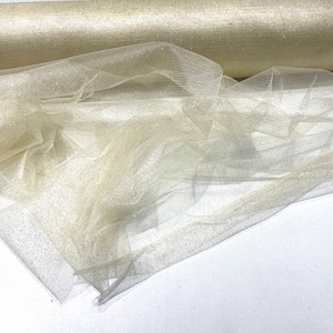 Ivory/Gold sparkle tulle glitter fabric shimmer/ tulle glitter for dresses/ mesh glitter fabric/ costume fabric/ wholesale