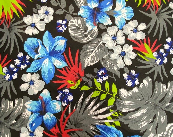 New Creations Fabric & Foam Inc, 58/59" Wide 65/35% Poly/ Cotton Hawaiian Print Fabric, Good for Face Mask Covers