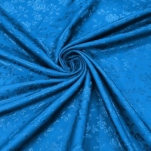 Turquoise 60&quot; Wide Polyester Roses/Flowers Brocade Jacquard Satin Fabric/Cosplay Costumes, Skirts, Table Linen/Sold By The Yard.