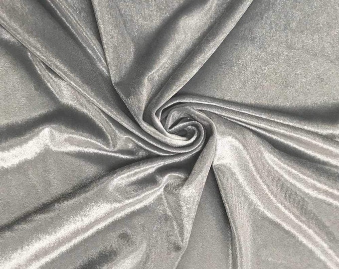 Silver 60" Wide 90% Polyester 10 Percent Spandex Stretch Velvet Fabric for Sewing Apparel Costumes Craft, Sold By The Yard.