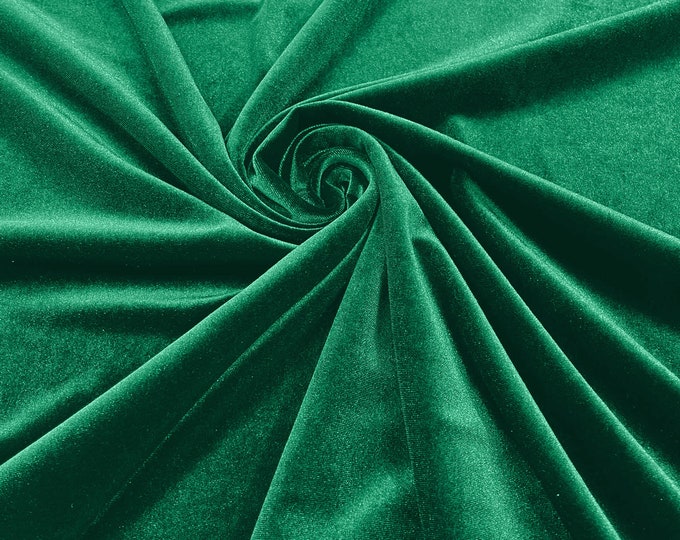 Flag Green 60" Wide 90% Polyester 10 percent Spandex Stretch Velvet Fabric for Sewing Apparel Costumes Craft, Sold By The Yard.