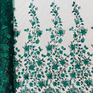 Hunter Green 3D Princess Satin Flower Glitter Sequin Lace Fabric 54 ...