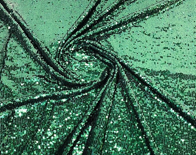 Hunter Green Sequins Taffeta Fabric-Glitz Sequins Taffeta Fabric-Raindrop Sequins-54” Wide-Sold By The Yard.
