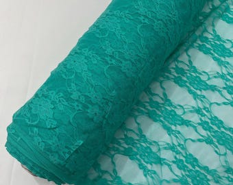 Jade Floral Vintage 4-Way Stretch Lace Fabric| 58" Wide| Costume| Apparel| by the yard.
