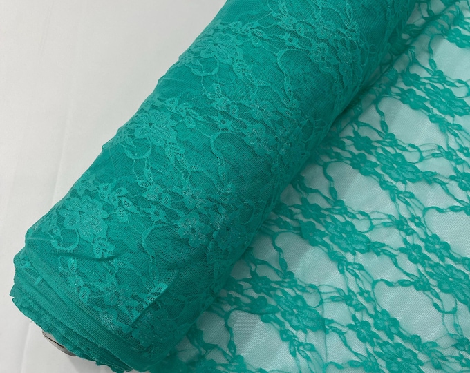 Light Jade Floral Vintage 4-Way Stretch Lace by the yard.