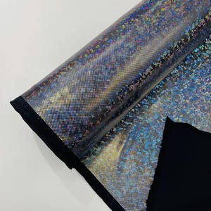 Silver/black Shattered Glass Foil Hologram/58” Wide/4 Way Stretch Spandex Nylon Tricot by the yard.