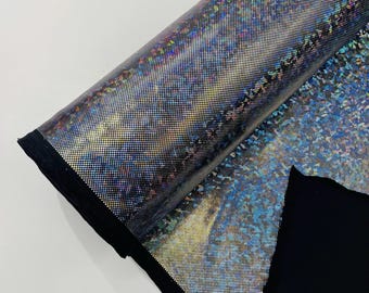 Silver/black Shattered Glass Foil Hologram/58” Wide/4 Way Stretch Spandex Nylon Tricot by the yard.